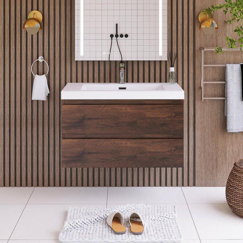 35.5 in. W x 19.5 in. D x 22.5 in. H Single Sink Wall Mounted Bath Vanity in Rose Wood with White Cultured Marble Top price history on PriceWatchPro