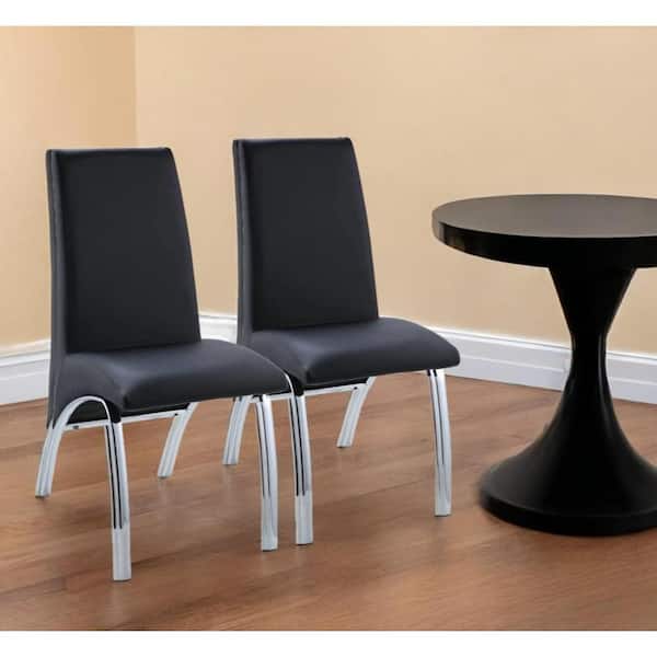 HomeRoots Black Upholstered Faux Leather Side Chair (Set of 2)