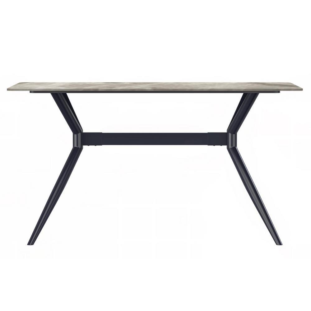 Deep Grey Glass Top Dining Table with Black Steel Base