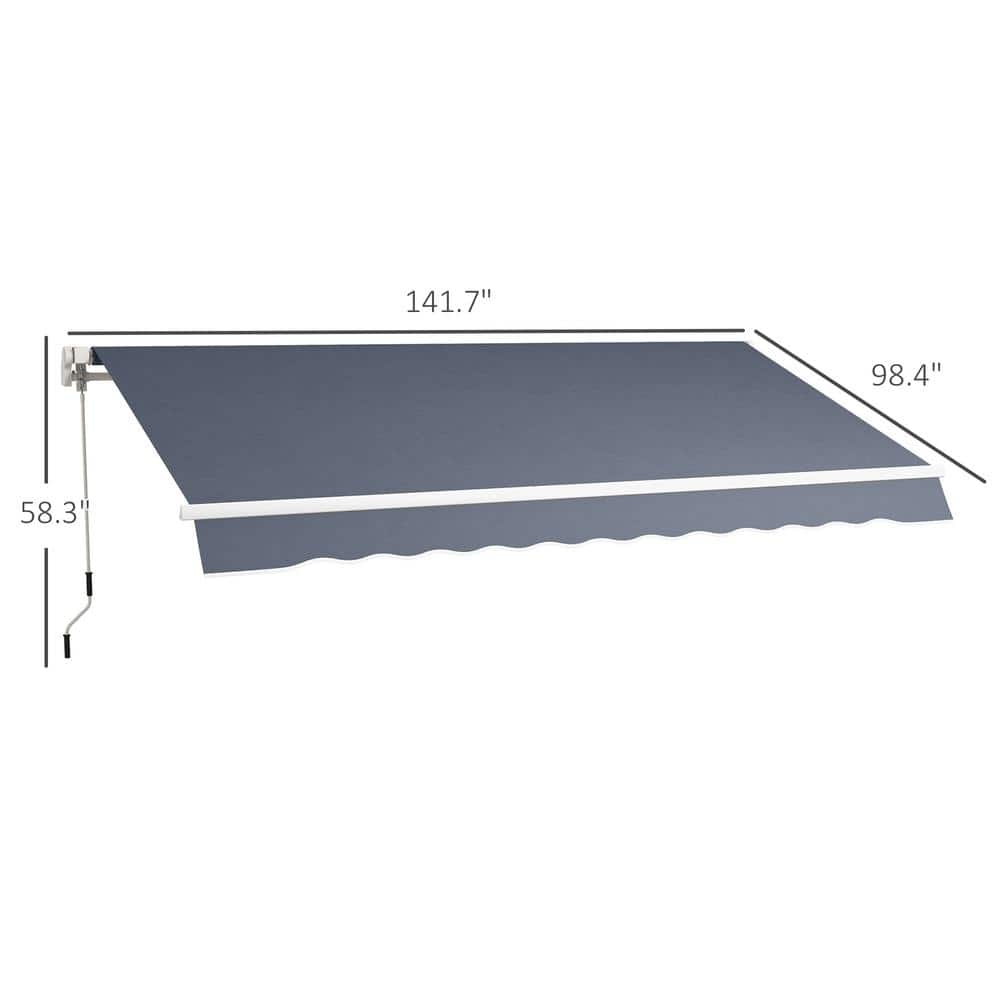 Dark Gray Aluminum Frame Retractable Patio Awning with Manual Crank