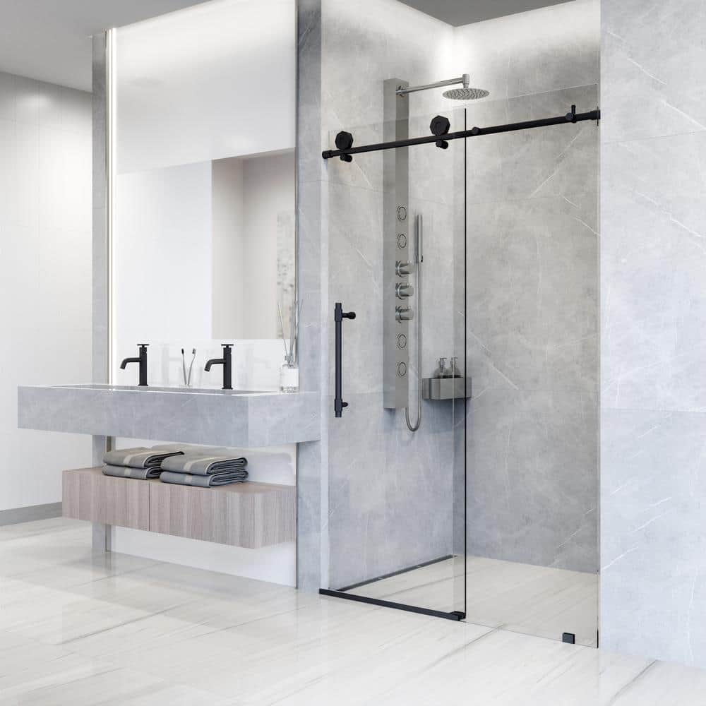 Elan Hart 72" Matte Black Frameless Sliding Shower Door with Clear Glass