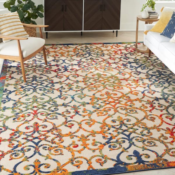 Aloha Multicolor 10 ft. x 14 ft. Floral Contemporary Indoor/Outdoor Area Rug