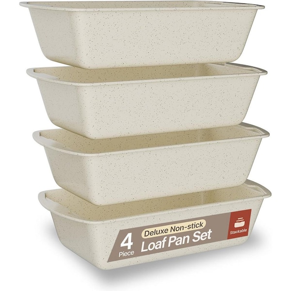 4-Piece Nonstick Loaf Pan Set, Carbon Steel 11 in. Large Baking Bread Pan, White Marble