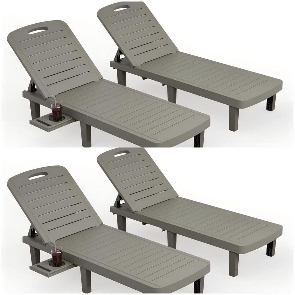 Gray Adjustable Waterproof Oversized Resin Outdoor Patio Chaise Lounge Chair with Cup Holder, Pool, Deck(Set of 4) price history on PriceWatchPro