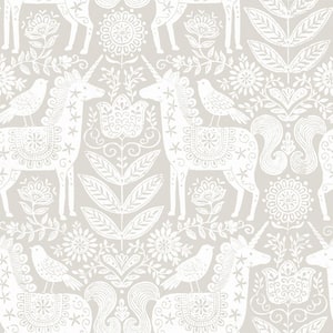 Unicorn Stamp Taupe Vinyl Peel and Stick Wallpaper Roll
