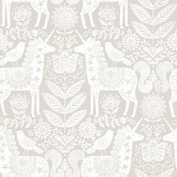 NuWallpaper Unicorn Stamp Beige Peel and Stick Wallpaper Sample