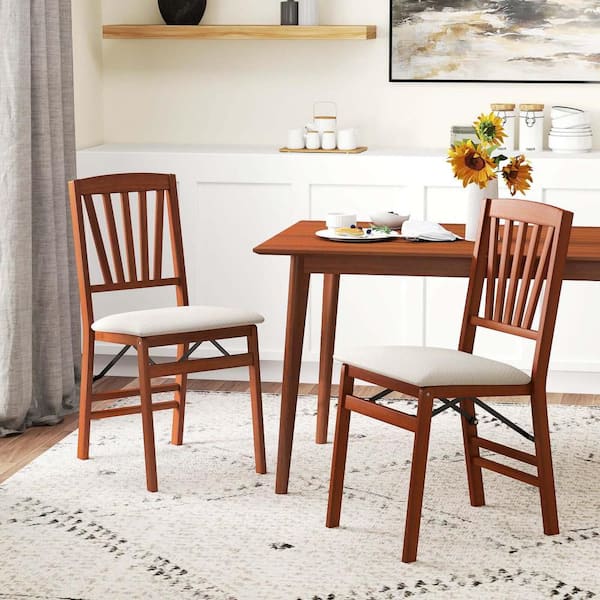 Walnut Rubber Wood Frame Kitchen Chairs with Upholstered Seat Hollowed Backrest (Set of 2)