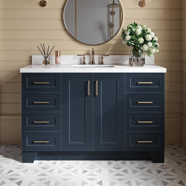 Taylor 55 in. W x 22 in. D x 36 in. H Freestanding Bath Vanity in Midnight Blue with Pure White Quartz Top
