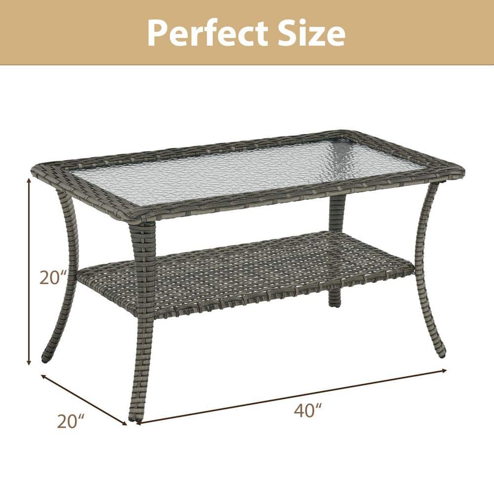 Gray Powder-Coated Steel and Glass Outdoor Cocktail Table
