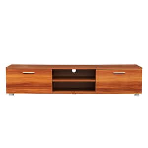 62.99 in. Walnut MDF TV Stand with 2-Lockers Fits TV's up to 70 in.