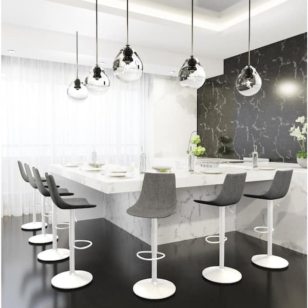 Leisuremod Adjustable Height Bar Stool in Metal with Leather Upholstery Iron Metal Base Foam 33 in. Seat Height in Grey