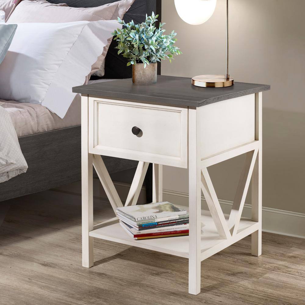 white wooden lamp table