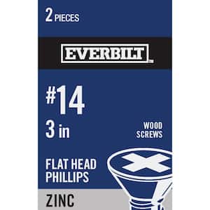 #14 x 3 in. Zinc Plated Phillips Flat Head Wood Screw (2-Pack)