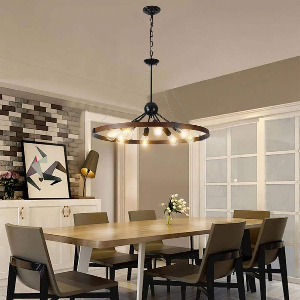 Black Metal Wagon Wheel Chandelier with Chain