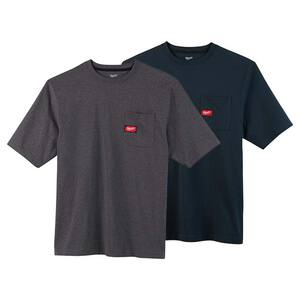 Men's Small Gray and Blue Heavy-Duty Cotton/Polyester Short-Sleeve Pocket T-Shirt (2-Pack)