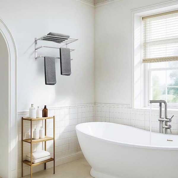 24 in. Brushed Nickel 3-Tier Wall Mounted Towel Rack with Mounting Hardware in Stainless Steel