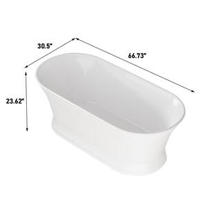 66.93 in. Acrylic Flatbottom Freestanding Oval Bathtub in White