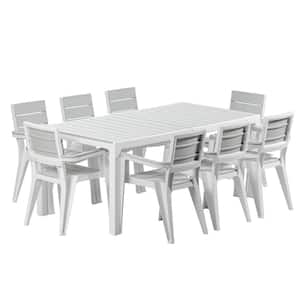 Madeira 9-Piece White and Gray Indoor and Outdoor 8-Seat Rectangular Table and 8 Arm Chair Set
