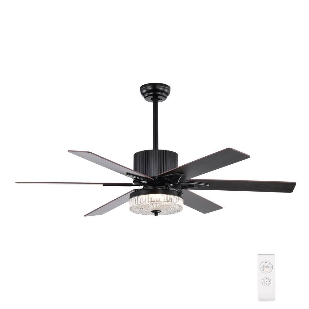 52 in. Indoor Matte Black Modern LED Ceiling Fan with Light and Remote Cont