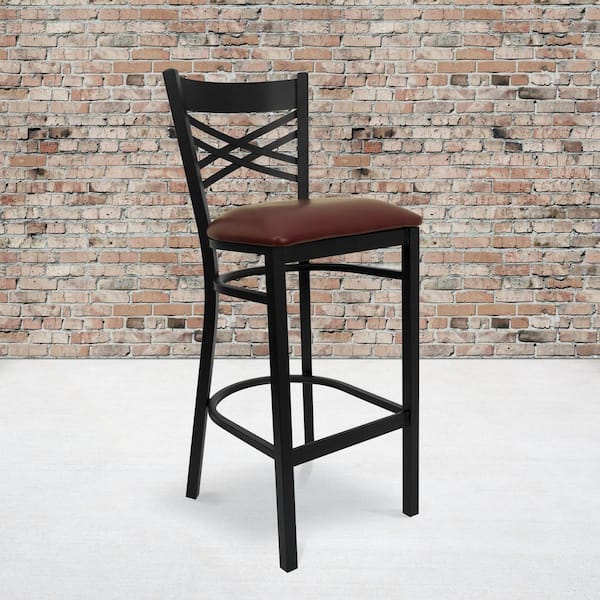 31 in. Black and Burgundy Cushioned Bar Stool