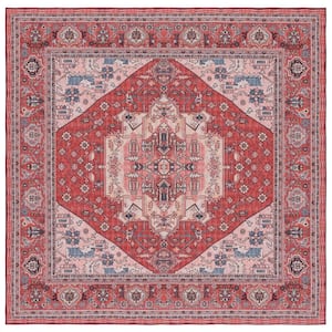 Tuscon Red/Pink 6 ft. x 6 ft. Machine Washable Floral Medallion Border Square Area Rug