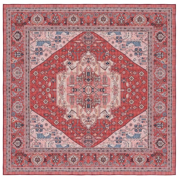 SAFAVIEH Tuscon Red/Pink 6 ft. x 6 ft. Machine Washable Floral Medallion Border Square Area Rug