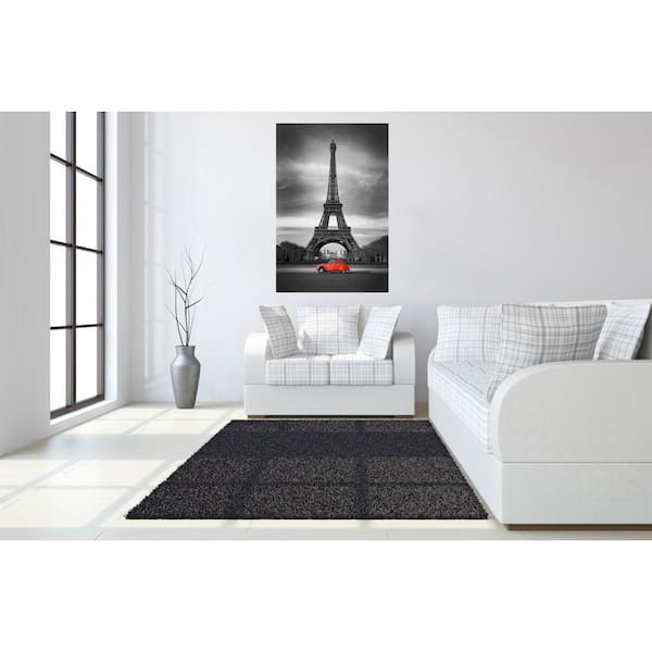 Wall Mural Eiffel Tower with Red retro limousine car, Fabric