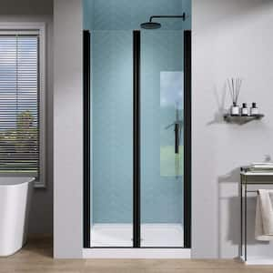 34 to 35.25 in. W x 72 in. H Bifold Semi-Frameless Pivot Swing Shower Door Hinged Shower Panel in Black with Clear Glass