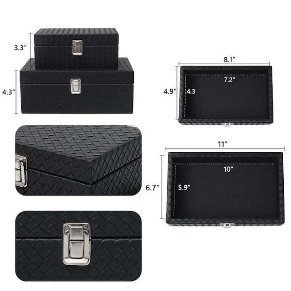 Afoxsos Black Faux Leather Decorative Box 2-Pack SNPH003IN811