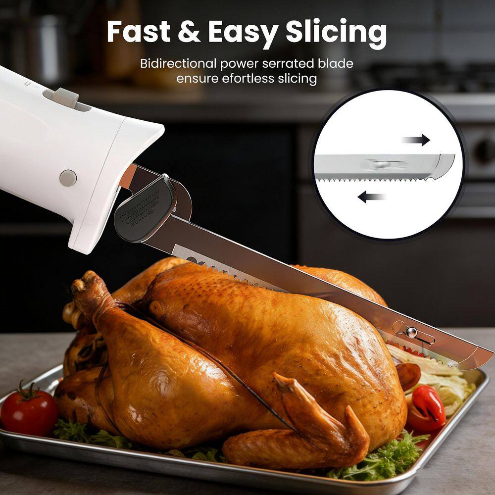 8 in. Stainless Steel Electric Knife with 4 Blades and Safety Lock, for Cutting Meats, Poultry, Bread, Cheese and More - Thumbnail 2