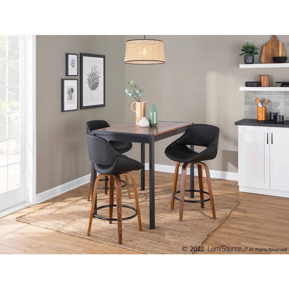 Walnut and Black Metal Swivel Adjustable Counter Stool, Set of 2
