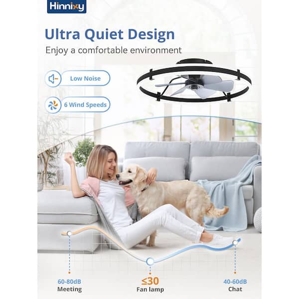 24 in. Black Indoor Flush Mount 3-Color Dimmable LED 6-speed Ceiling Fan with Lights and Remote Control Included