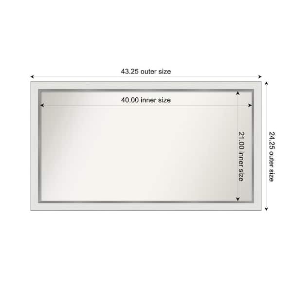 Amanti Art Medium Rectangle Satin White Silver Casual Mirror (24 in. H x 43 in. W)