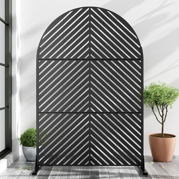 Unbranded 6 ft. x 4 ft. Arched-Top Black Outdoor Metal Galvanized Privacy Screen Fence Garden Panel