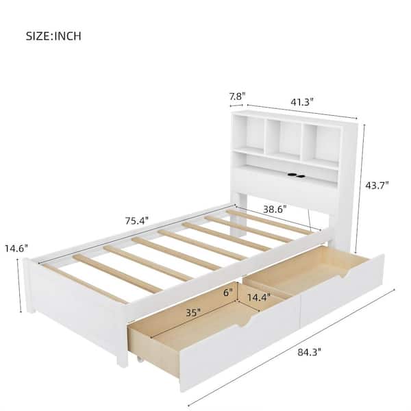 Harper & Bright Designs White Wood Frame Twin Size Platform Bed