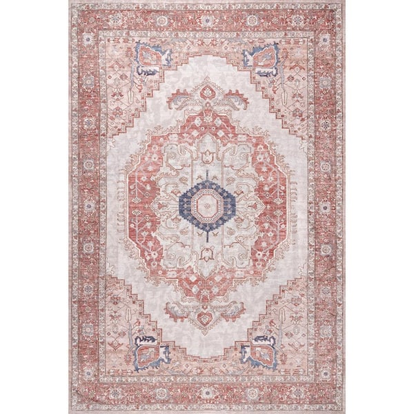 nuLOOM Polly Traditional Medallion Red 5 ft. x 8 ft. Indoor Area Rug