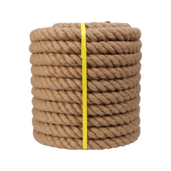 Twisted Series 1 in. Natural Jute Fiber Rope Heavy Duty 4-Strand Hemp Rope Nautical Craft Hammock 100 Feet