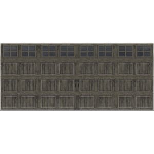 Gallery Steel Short Panel 16 ft x 7 ft Insulated 18.4 R-Value Wood Look Slate Garage Door with SQ22 Windows