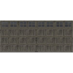 Gallery Steel Short Panel 16 ft x 7 ft Insulated 6.5 R-Value Wood Look Slate Garage Door with SQ24 Windows