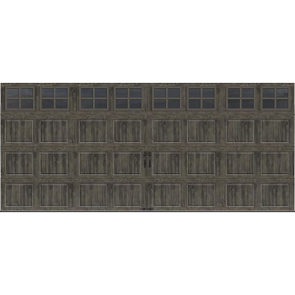 Clopay Gallery Steel Short Panel 16 ft x 7 ft Insulated 6.5 R-Value Wood Look Slate Garage Door with SQ24 Windows