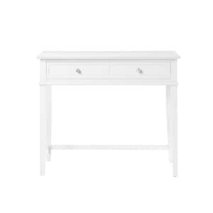 36 in. Rectangular White 2 Drawer Writing Desk with Solid Wood Material