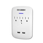 3 Outlet Wall Tap w/ 2 USB Ports, 735 Joule Surge Protection, 3.1A USB