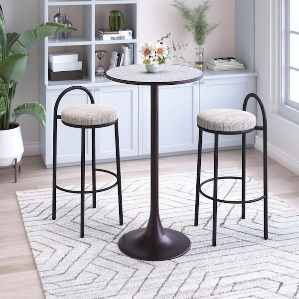 ZUO Bite 23.8 in. Round Gray MDF Wood Top with Steel Frame Pedestal Base Dining Table (Seats 2)