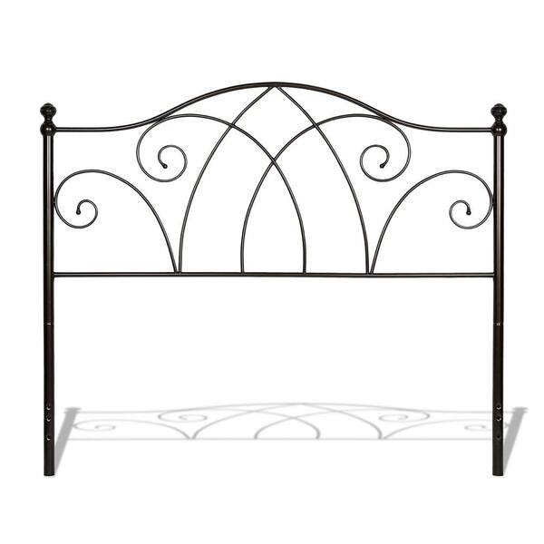 Fashion Bed Group Deland Brown Sparkle Queen Complete Bed with Curved Grill Design and Finial Posts