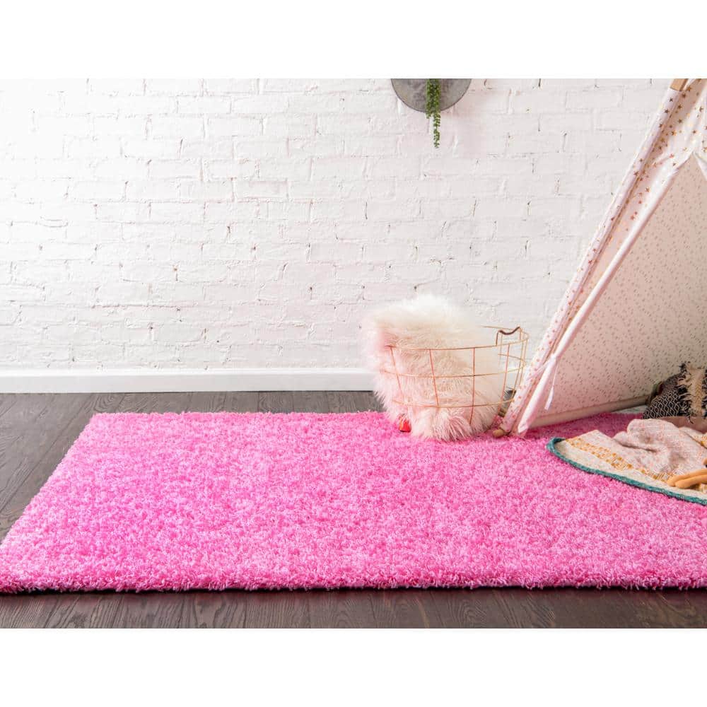 Taffy Pink Plush Rectangular Shag Area Rug for Easy Care