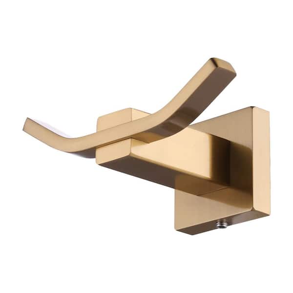 Wall Mount Stainless Steel Double J-Hook Robe/Towel Hook for Bathroom in Brushed Gold