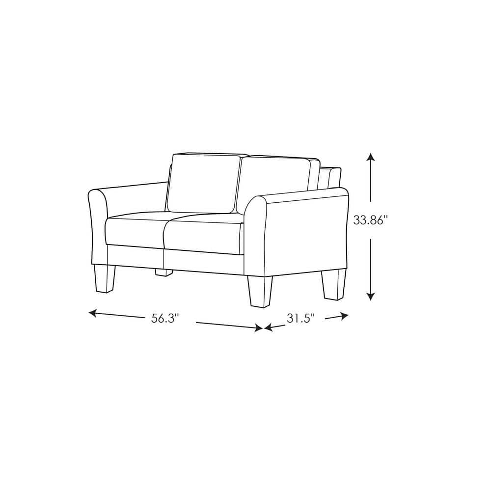 Dark Grey Microfiber Rolled Arm Loveseat with Wooden Frame