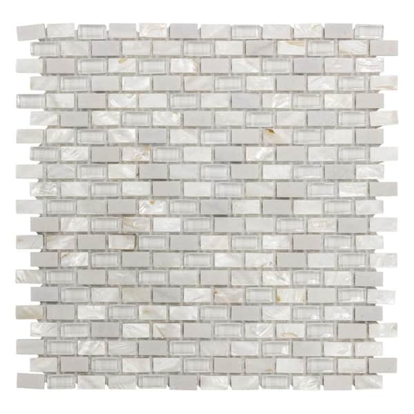 Jeffrey Court Lightning White 11.75 in. x 11.75 in. Interlocking Mixed Glass, Shell and Marble Mosaic Tile (0.958 sq. ft./Each)