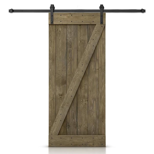 CALHOME Z Series 22 in. x 84 in. Aged Barrel Stained DIY Knotty Pine Wood Interior Sliding Barn Door with Hardware Kit