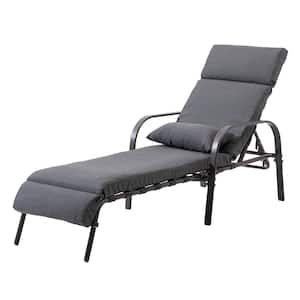 1-Piece Metal Outdoor Chaise Lounge with Dark Gray Cushions